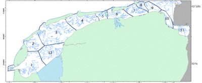 Figuur 1: Verdeling van de Nederlandse Waddenzee in de telgebieden. 