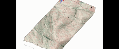 Screenshot of an animation that demonstrates our classification algorithm for the detection of fleeing animals. The screenshot displays the fenced area in Welgevonden Game Reserve (South Africa) with a ranger pretending to be a poacher (blue), undisturbed animals (black), and classified fleeing animals (red).
