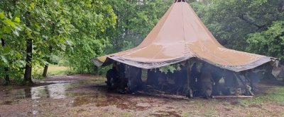 Storm shelter in a forest