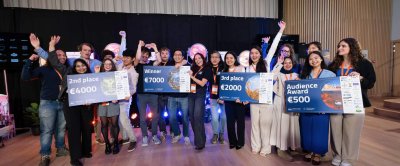 Winnaars van de ReThink Food Challenge 2025 – Synergrown, The HAB, MAI Farm en AstraAlgae (van links naar rechts).