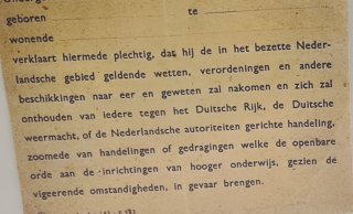 Dutch text of the Oath of Loyalty students had to sign