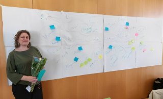 Figure 7 Jennifer Veilleux concludes her presentation next to the climate change collaborative mindmap 